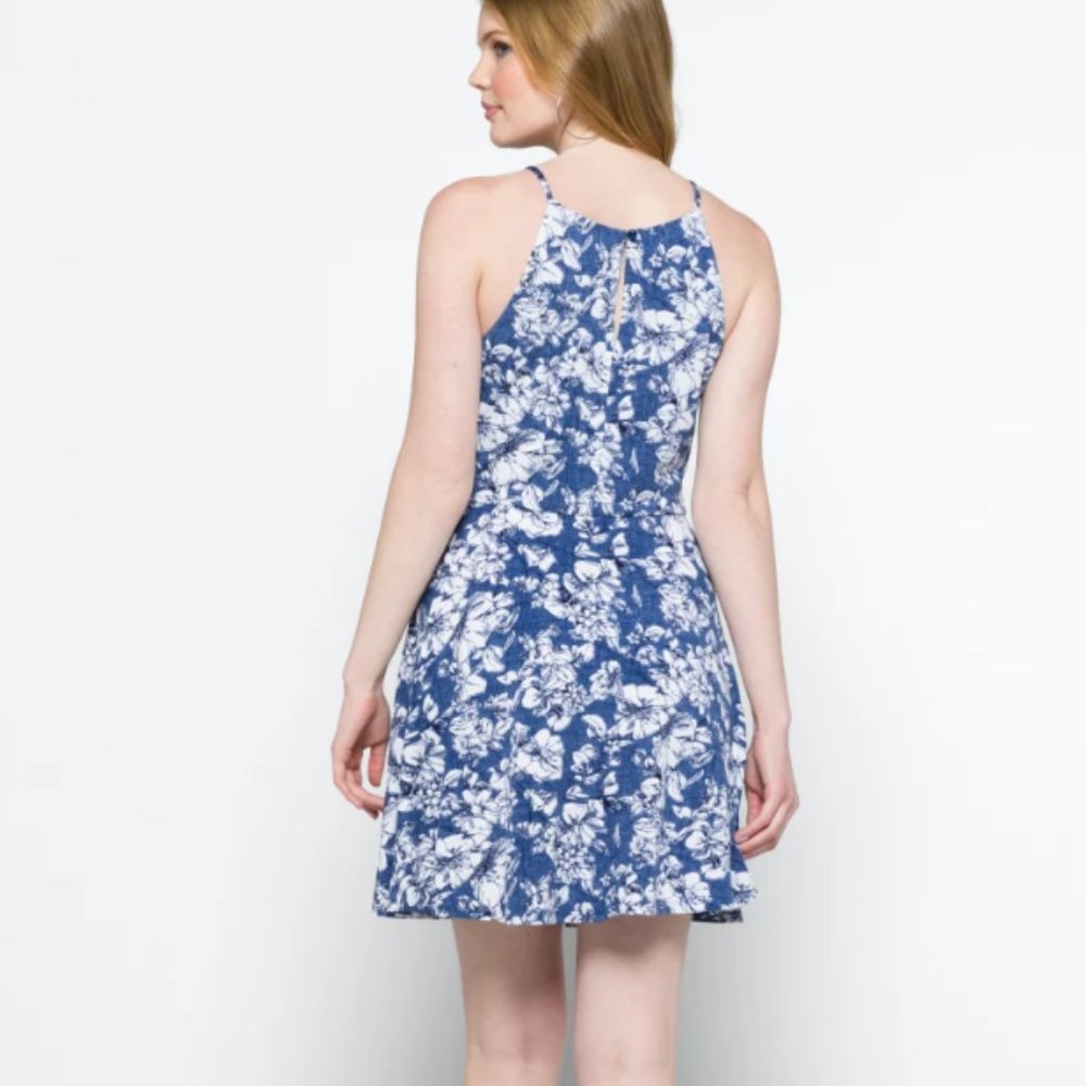 Stitch Fix Fortune + Ivy Liv Knit Dress, Blue and White Floral, Size L